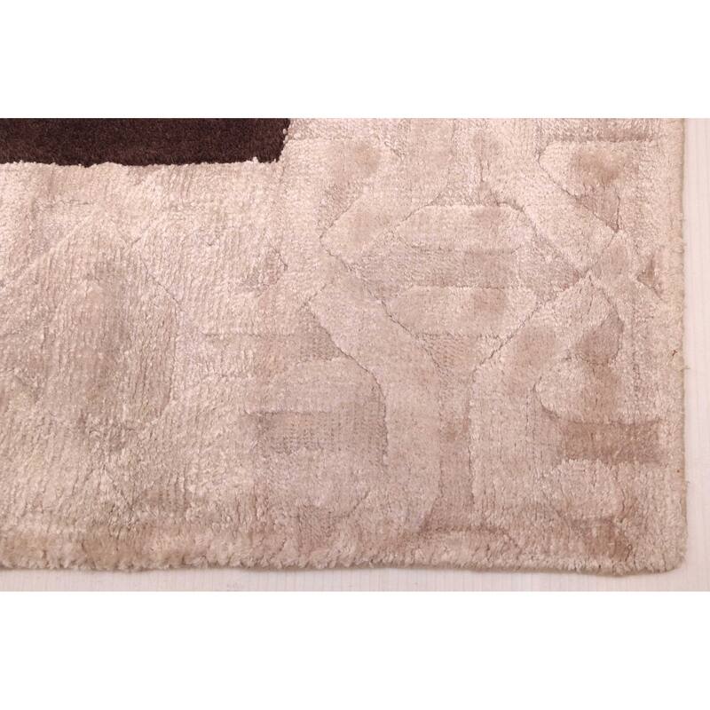 ECARPETGALLERY Hand Loomed Loreto Dark Brown Viscose, Wool Rug - 5'3 x 7'7