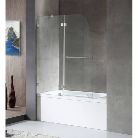 ANZZI Pacific Brushed Nickel 48" x 58" Frameless Hinged Tub Door