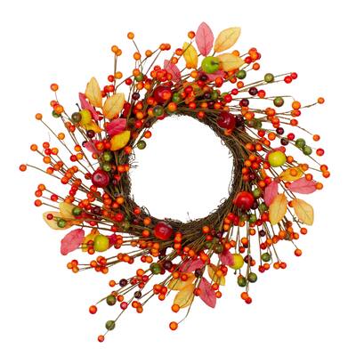 Berries and Apples Fall Harvest Artificial Twig Wreath - 18 inch Unlit - N/A