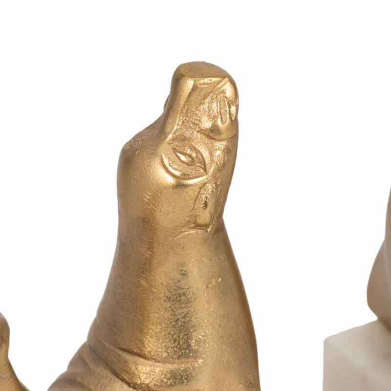 Decorative Sea Lion on Marble Base Bookends - Set of 2", 10", Gold - 10.0"