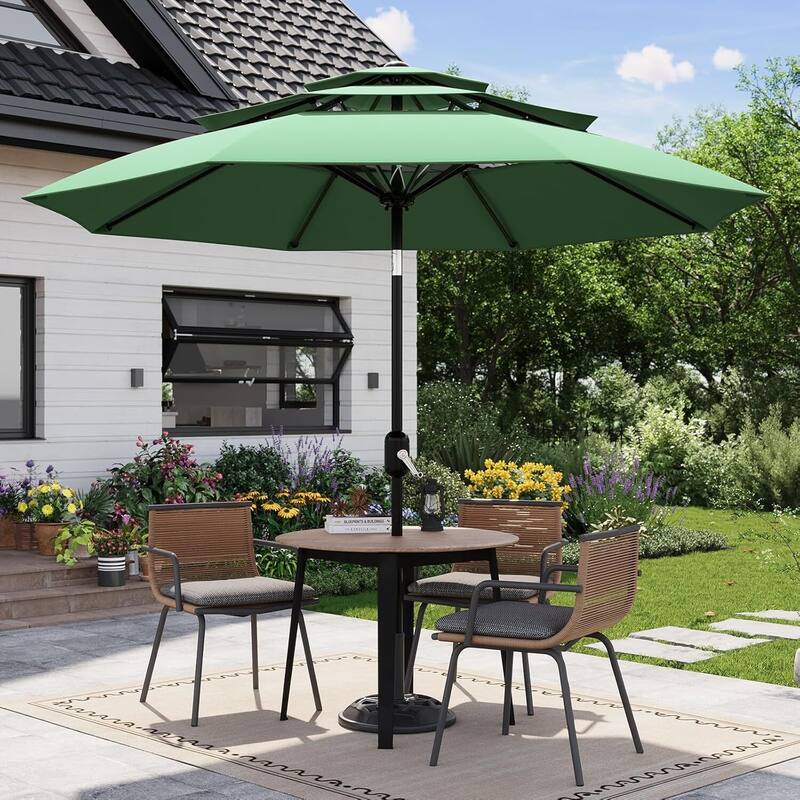 3-Tier 10Ft Patio Umbrella, Easy Crank and Push Button Tilt for Pool, Deck, Yard, Garden (No Base) - Green