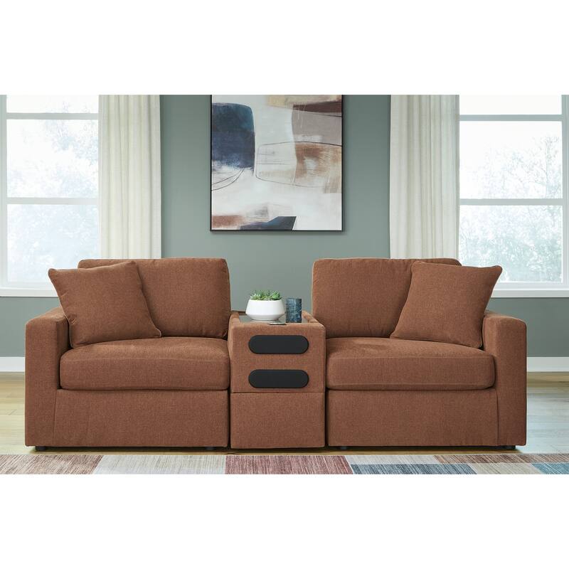 Signature Design by Ashley Modmax 3-Piece Sectional with Audio Console - 93" W x 37" D x 36" H - Orange
