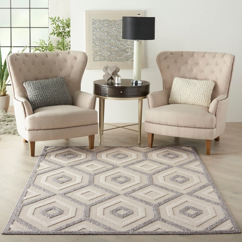 Nourison Palamos Modern Textured Geometric Indoor Outdoor Area Rug - 6' x 9' - Cream