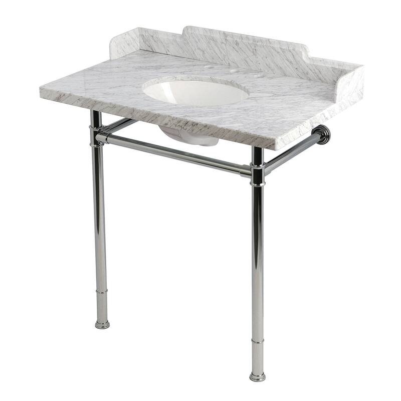 Kingston Brass KMS36228M Wesselman 36" Rectangular Marble and - Carrara White / Polished Chrome