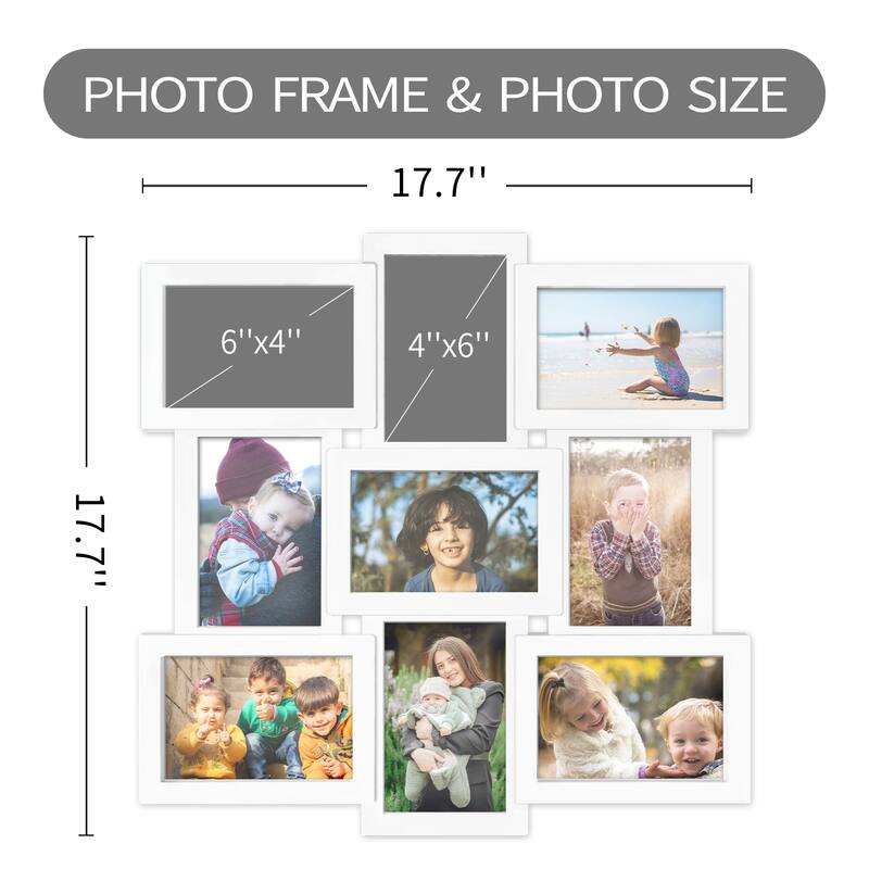 HELLO LAURA Modern 9 Opening 4x6" Wall PVC Photo Frame