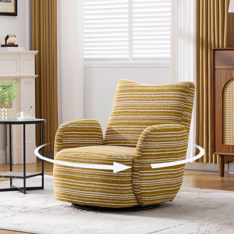 Swivel Striped Accent Chair with Metal Base, Modern Arm Chair for Living Room, Fabric Club Single Sofa Chair - Mustard yellow