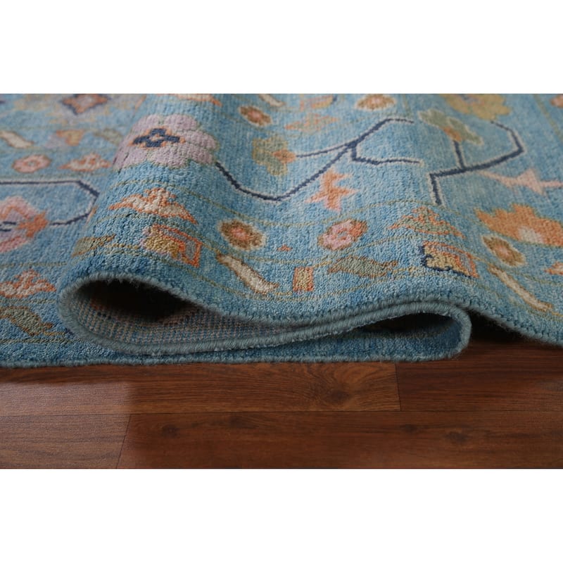 All-Over Blue Floral Oushak Indian Area Rug Handmade Wool Carpet - 8'9"x 12'0"