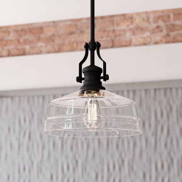 slide 2 of 16, Beloit Farmhouse Kitchen Island Mini Pendant Ceiling Light Clear Seeded Glass 12-in W x 20.25-in H x 12-in D - Matte Black