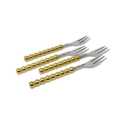 Gold Beaded Dessert Spoons/Forks, Set of 4