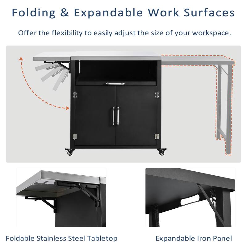 Versatile Outdoor Cabinet with Foldable Worktops, Ample Storage and Lockable Wheels