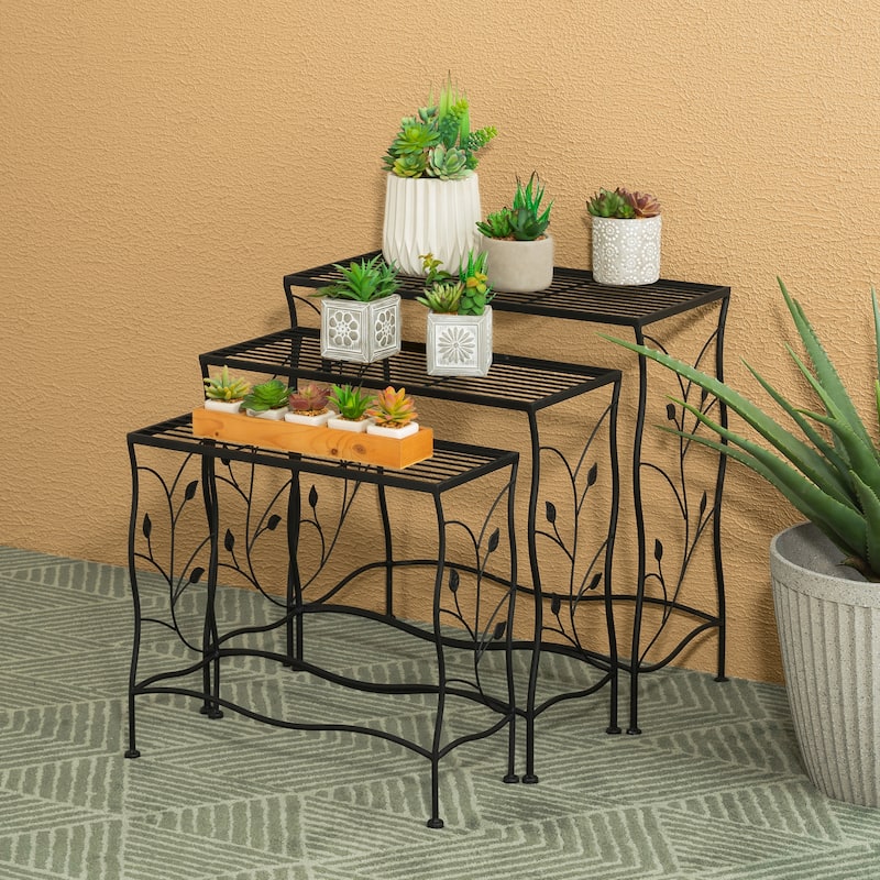 Glitzhome Set of 3 Large-capacity Multifunctional Metal Planter Stands Nesting Side Tables Bakers Racks
