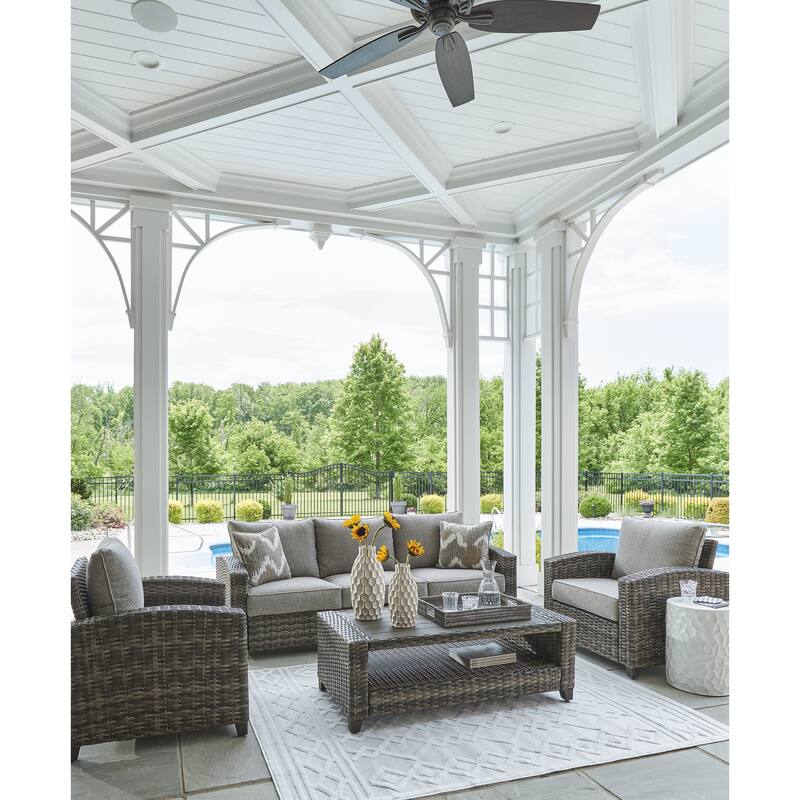 Signature Design by Ashley Oasis Court Gray Outdoor Sofa/Chairs/Table Set (Set of 4) - 81.25" W x 30.63" D x 36" H