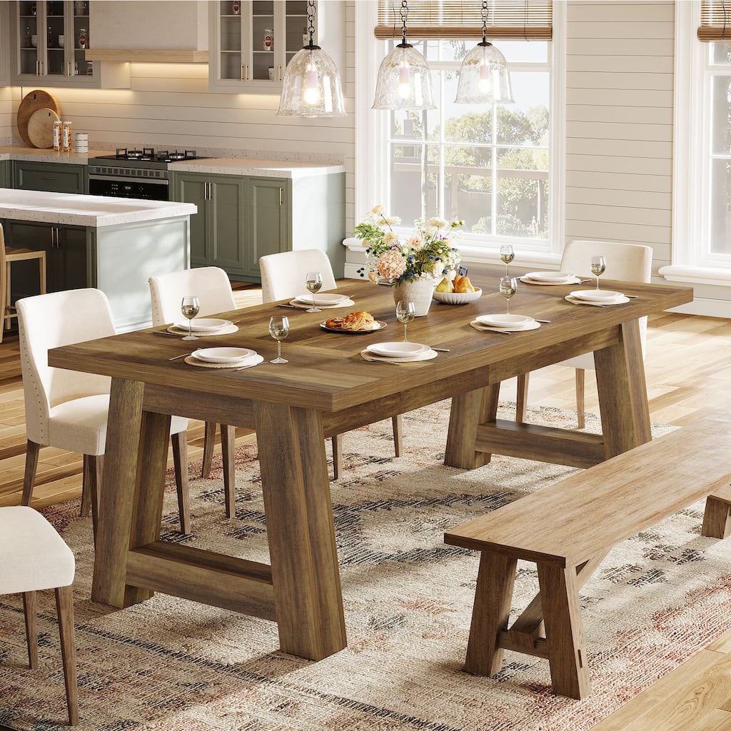 70.5'' Long Dining Table for 6-8, Farmhouse Wooden Kitchen Table