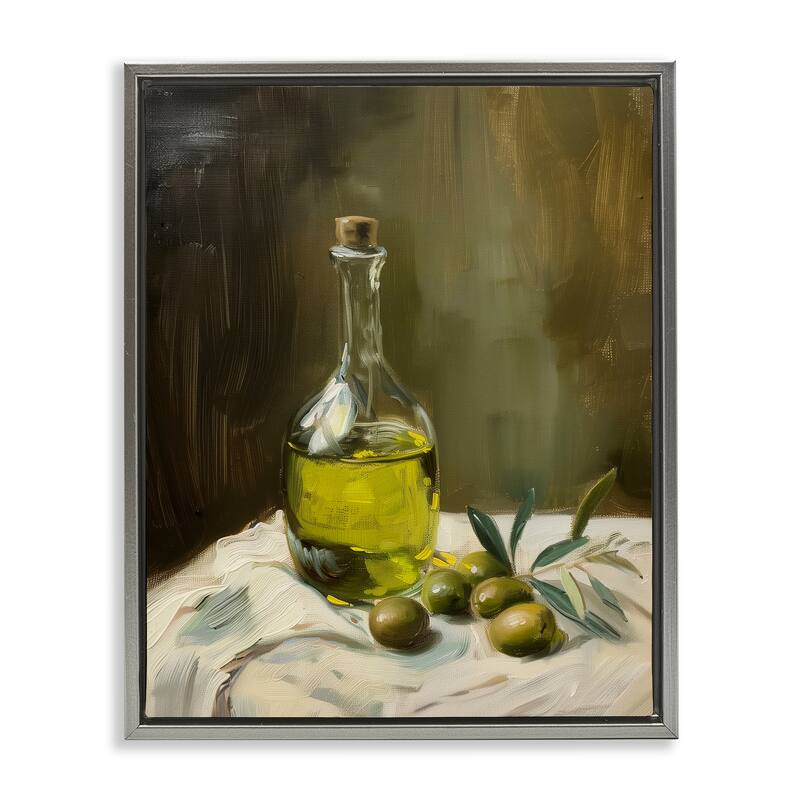 Stupell Olive Oil Still Life Framed Floater Canvas Wall Art Design By Arlington Prints - 25 x 31 - Grey