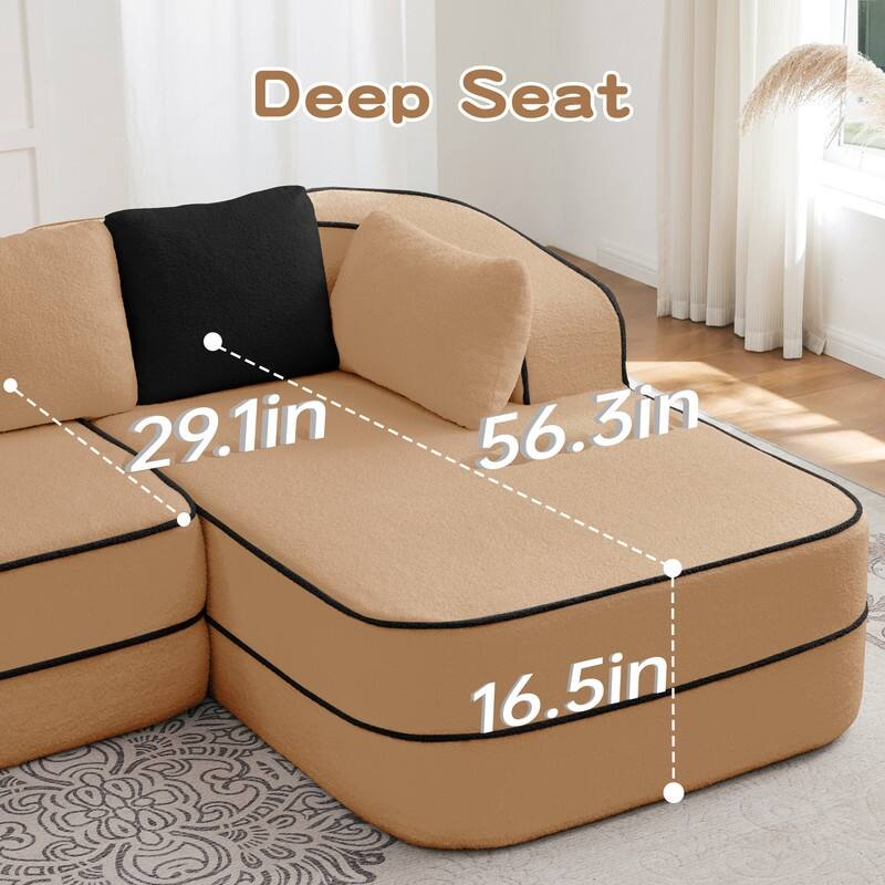 Rossetta 106" Left-Facing Modular L-Shaped Chaise Contrast Color Sectional Teddy Fabric Boneless Sofa