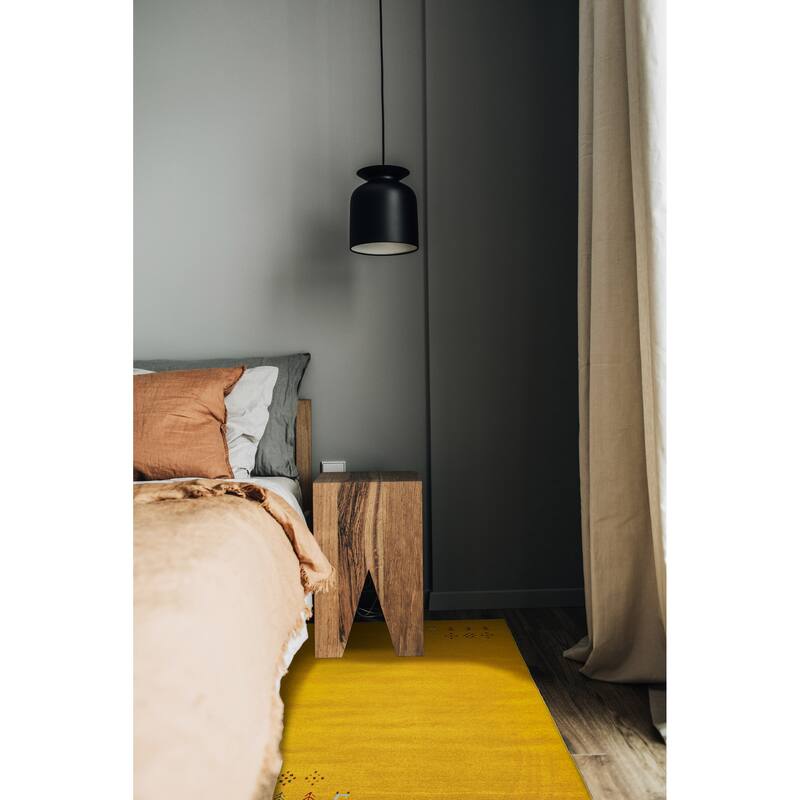 ECARPETGALLERY Hand Loomed Kashkuli Gabbeh Gold Wool Rug - 3'1 x 4'11