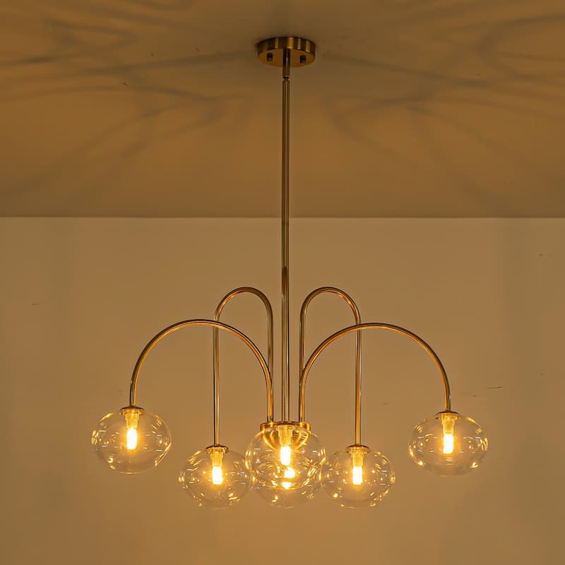6-Light Modern Gold Chandelier with Clear Glass Globes - Contemporary Ceiling Light for Living Room - 6 Light - Clear/Gold - 6 Light