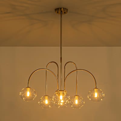 6-Light Modern Gold Chandelier with Clear Glass Globes - Contemporary Ceiling Light for Living Room - 6 Light