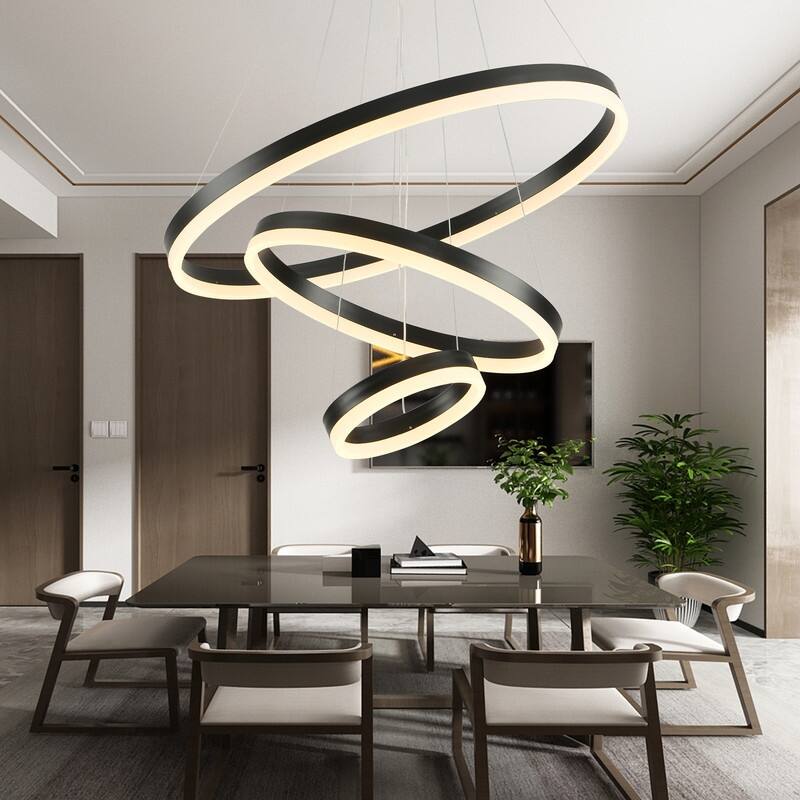 3-Rings Chandelier Modern LED Chandelier Black,Tiered 6 Ring LED Light