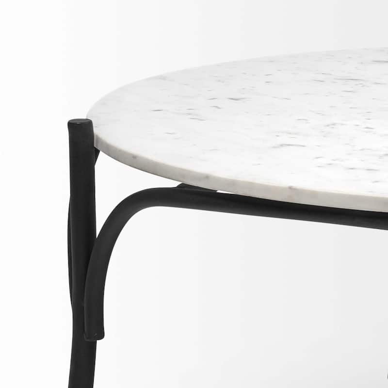 HomeRoots 36" Round White Marble Top Black And Metal Base Coffee Table - 36