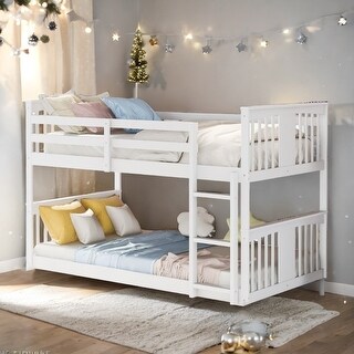Low Bunk Design Twin over Twin Bunk Bed with Ladder, White