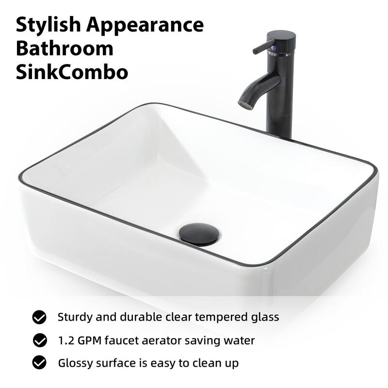 Eclife Modern Bathroom Sink Tempered Glass & Ceramic Artisan Basin for Vanity