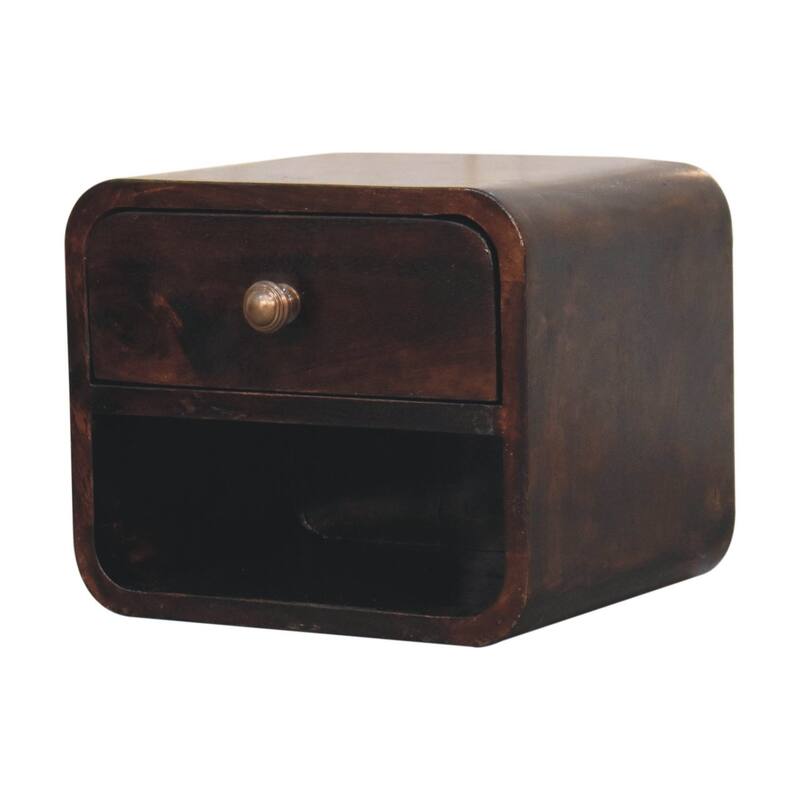 Artisan Furniture Solid Wood Mini Curved California Walnut Wall Mounted Bedside
