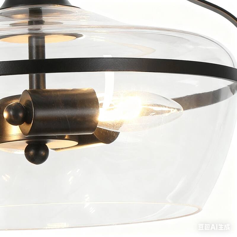 Zelena Modern Farmhouse 3-Light Black Chandelier Fishbowl-Shaped Glass Pendant Lights for Dining Room