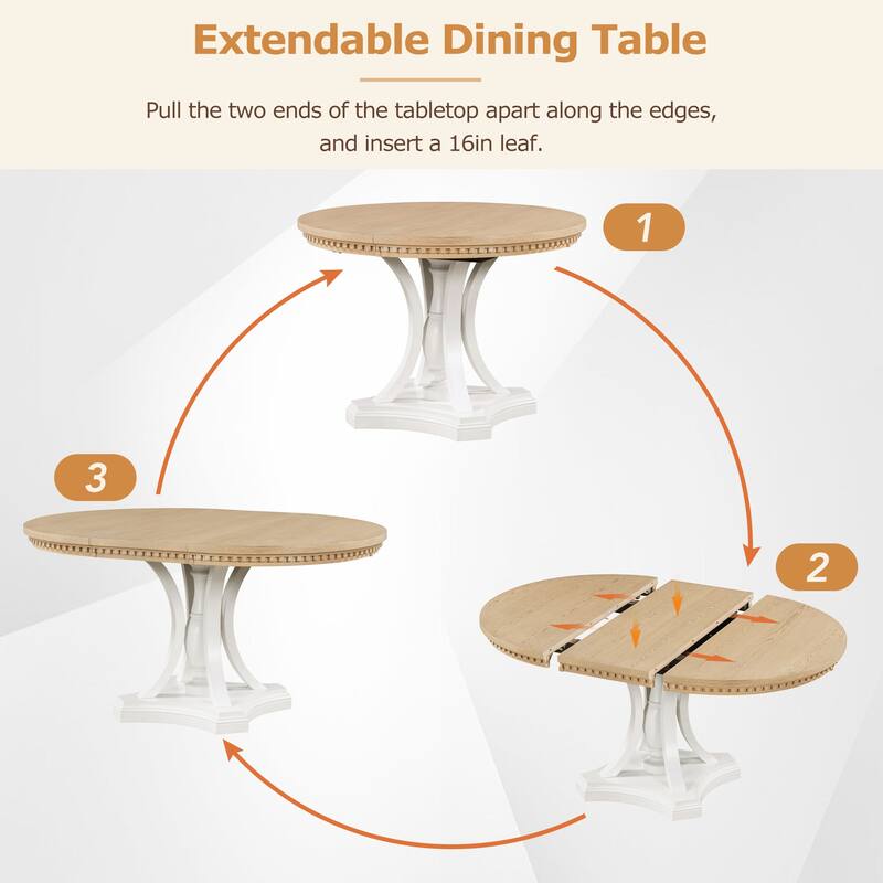 5-Piece Dining Set Extendable Round Dining Table and 4 Upholstered Back Chairs for Kitchen Dining Room