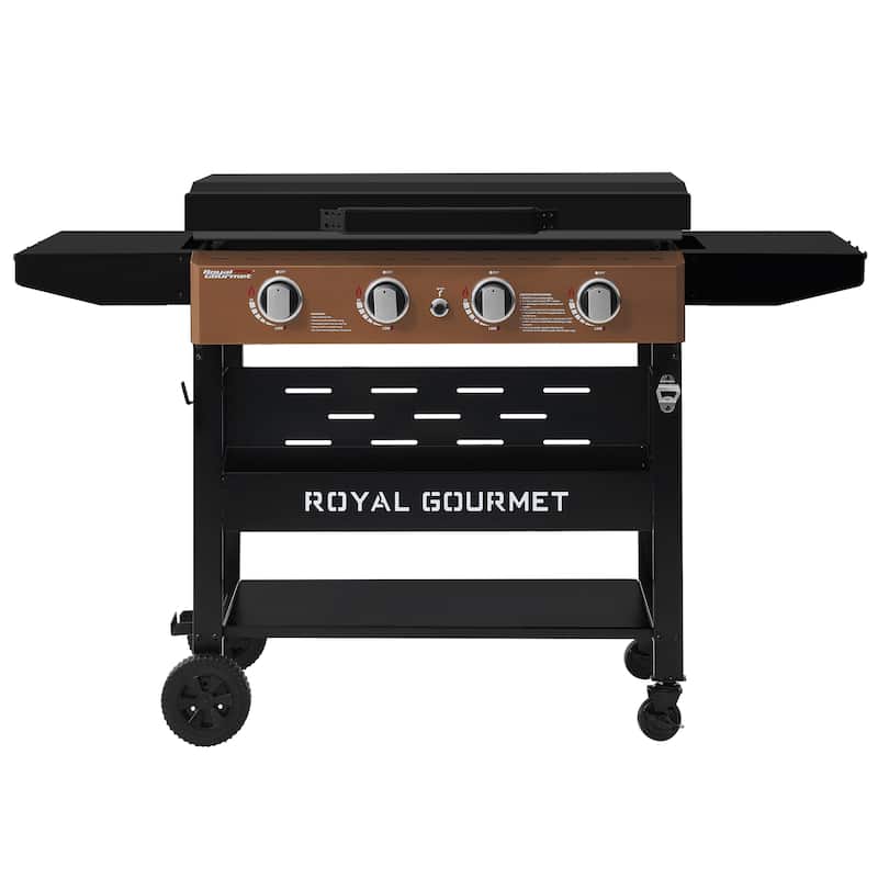 Royal Gourmet 4-Burner Gas Griddle with Hood and Side Shelves
