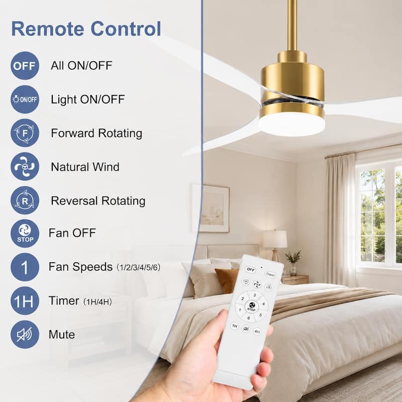 Airsurfer 52 in LED Ceiling Fan with Light, 3 Blades, Remote Control, 6 Speeds