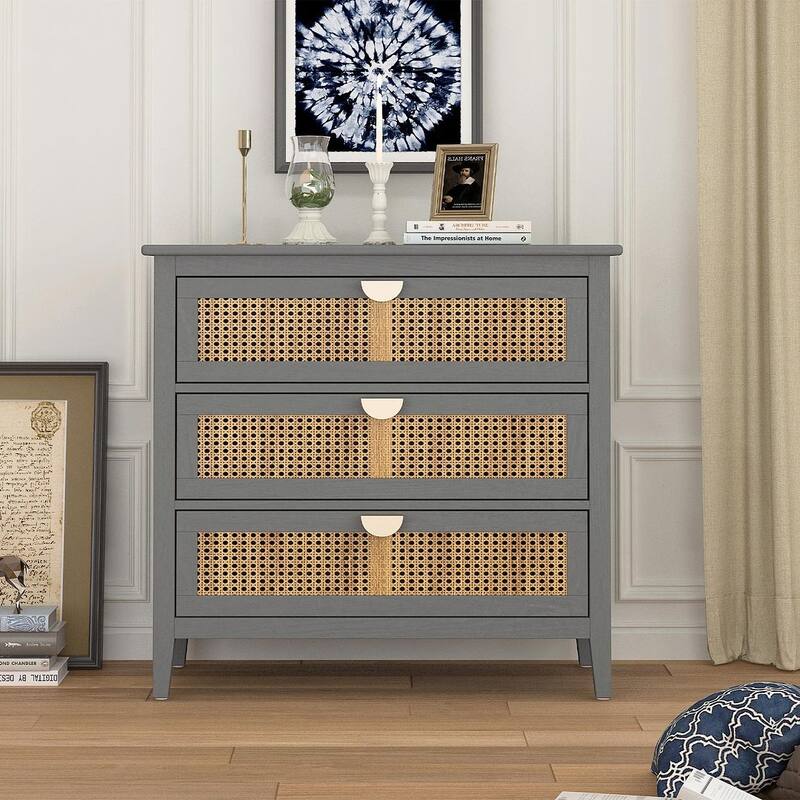 3 Drawers Rattan Storage Cabinet for Bedroom Living Room