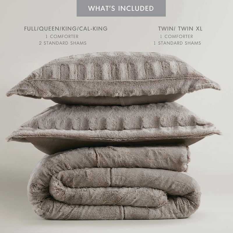 3 PCS King/Cal King Solid Faux Fur Comforter Mini Set Gray