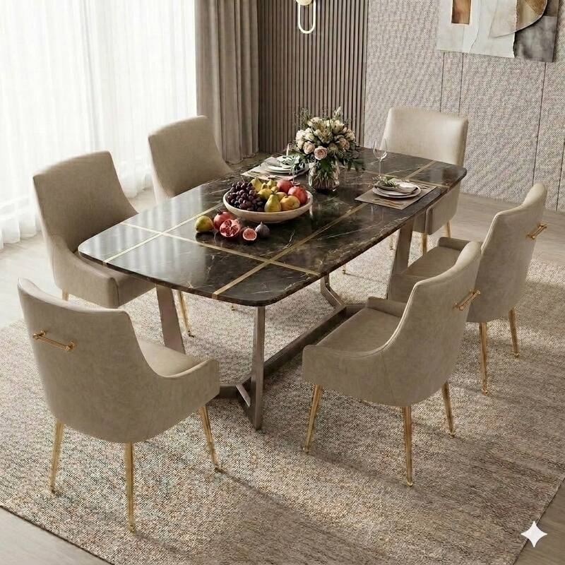 SEYNAR Modern Glam PU Leather Dining Chair or Vanity Chair Set of 6 with Rear Handle