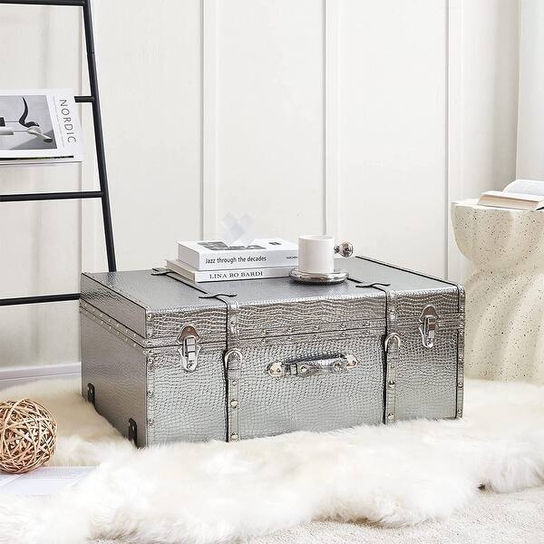 slide 2 of 4, Texture® Brand Trunk - Armadillo Silver - 29"L x 20"W x 14"H Armadillo Silver - 29"L x 20"W x 14"H