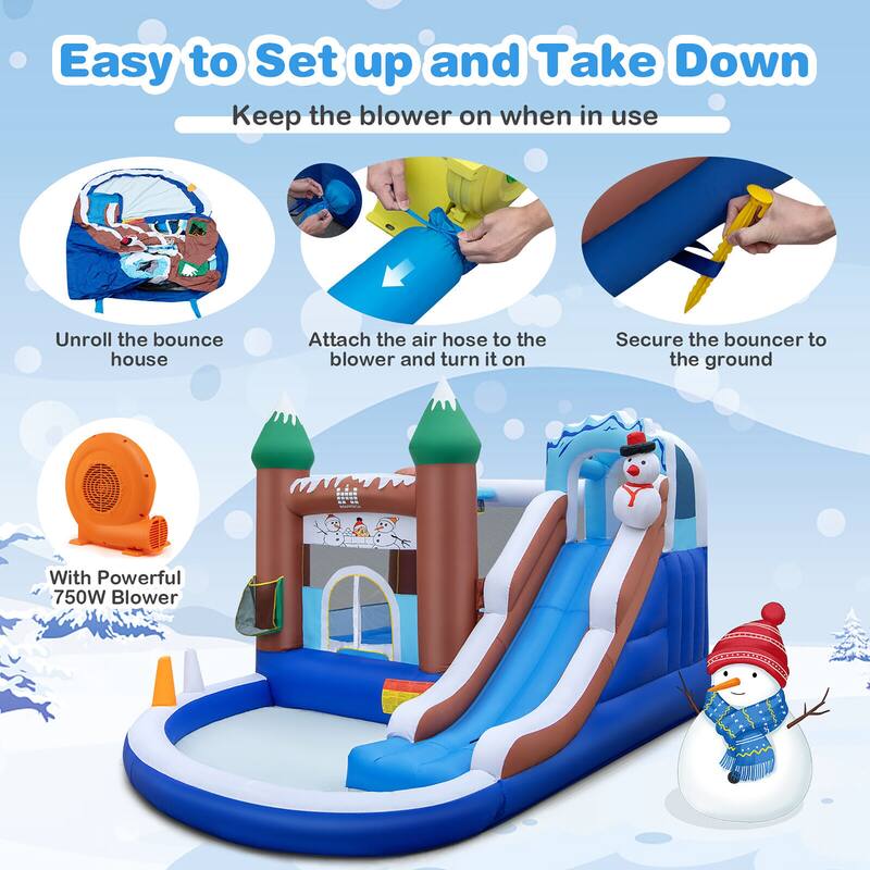 Gymax 6-in-1 Winter Theme Snowman Inflatable Castle Kids Bounce House