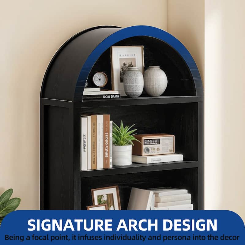 Moasis 71"/68" Tall Arched Bookshelf with Storage, Arched Bookcase with 2 Drawers and Doors