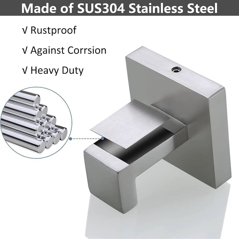 Wall Mounted 4-Piece Towel Hook Square Robe Hooks in Stainless Steel