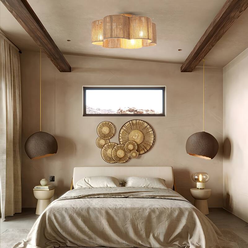 21" Boho Chic Natural Rope Gold Smart Ceiling Fan Flush Mount with Remote and App