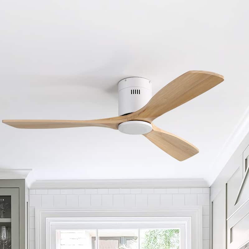 52 Inch Noiseless Flush Mount Ceiling Fan with Remote/Smart App Control,Dimmable Lights Optional,Reversible Motor