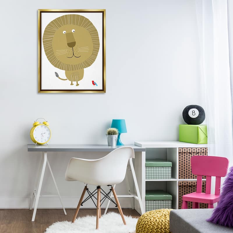 Stupell Friendly Lion & Bird Framed Floater Canvas Wall Art Design By Carla Daly