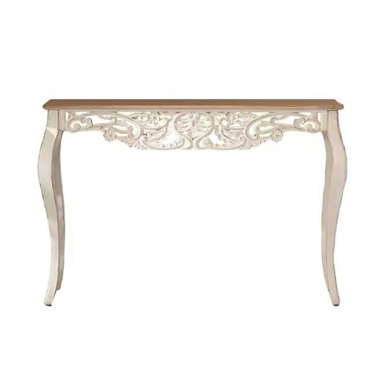 43.31" Vintage French Country Carved Console Table with Curved Legs