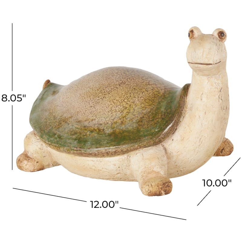 Magnesium Oxide Turtle Garden Sculpture with Green Shell - Cream - Roche River Decor