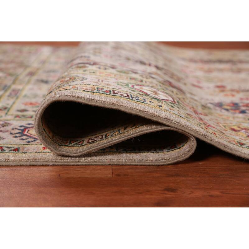 Hand Knotted Oriental 100% Wool Carpet Traditional Geometric Beige & Ivories Kazak Area Rug - 5' 8'' X 4' 0''