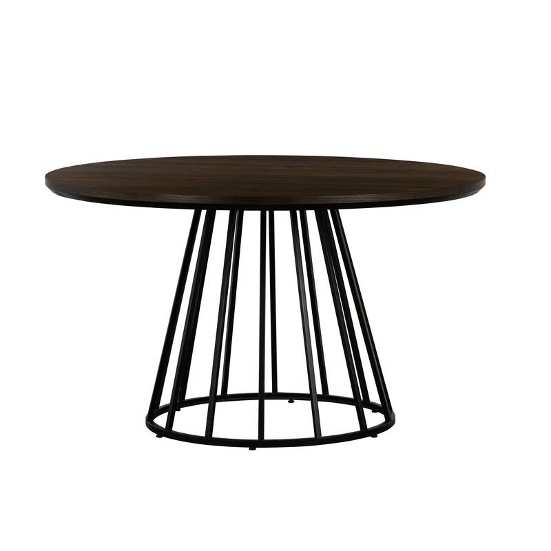 Motion 51" Oak and Metal Round Dining Table with Pedestal Base
