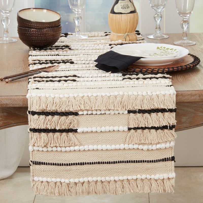 Artisanal Knotwork Fringed Table Runner - 16"x72"