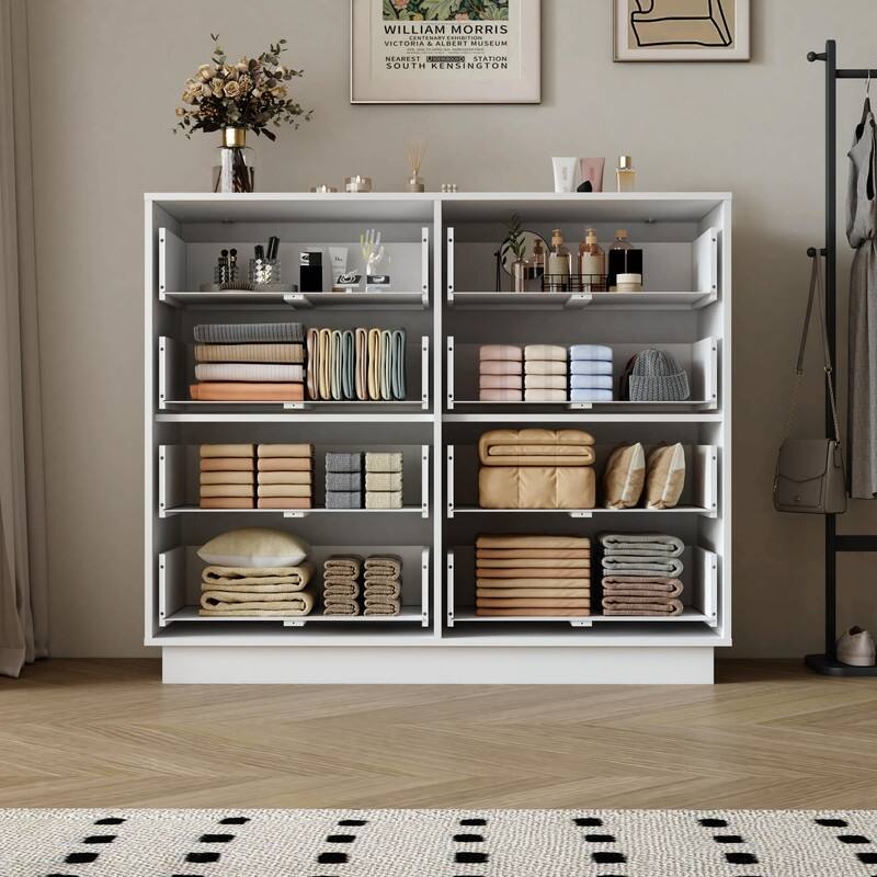 White 8-Drawer Wooden Dresser for Bedroom, 47.2''W Long Chest of Drawers