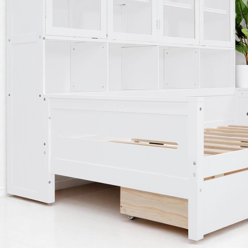 Multifunctional Twin/Full Daybed with Storage Cabinets, LED Lighting, and Shelves