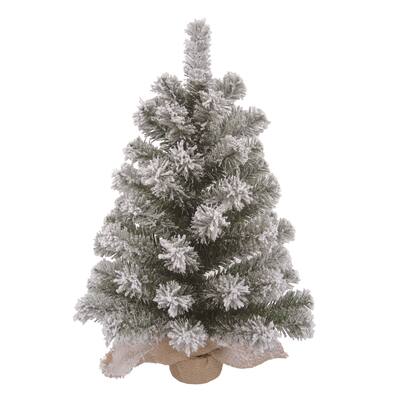 Transpac Artificial 24 in. Multicolor Christmas Snow Colorado Tree with Bagged Stand - Green/Brown/White
