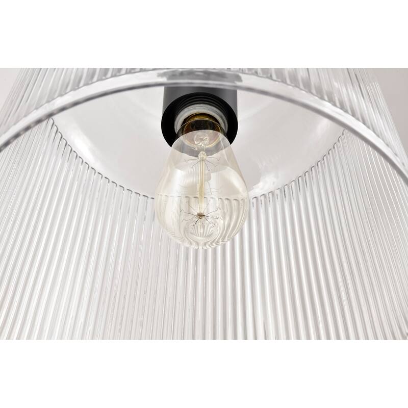 Grayson Large Pendant Matte Black Finish Clear Ribbed Glass - Matte Black